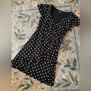 Lauren Ralph Lauren Black and White Sleeveless V-Neck Polka‎ Dot Dress Size 12